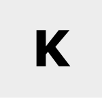 Black letter K on light gray background.